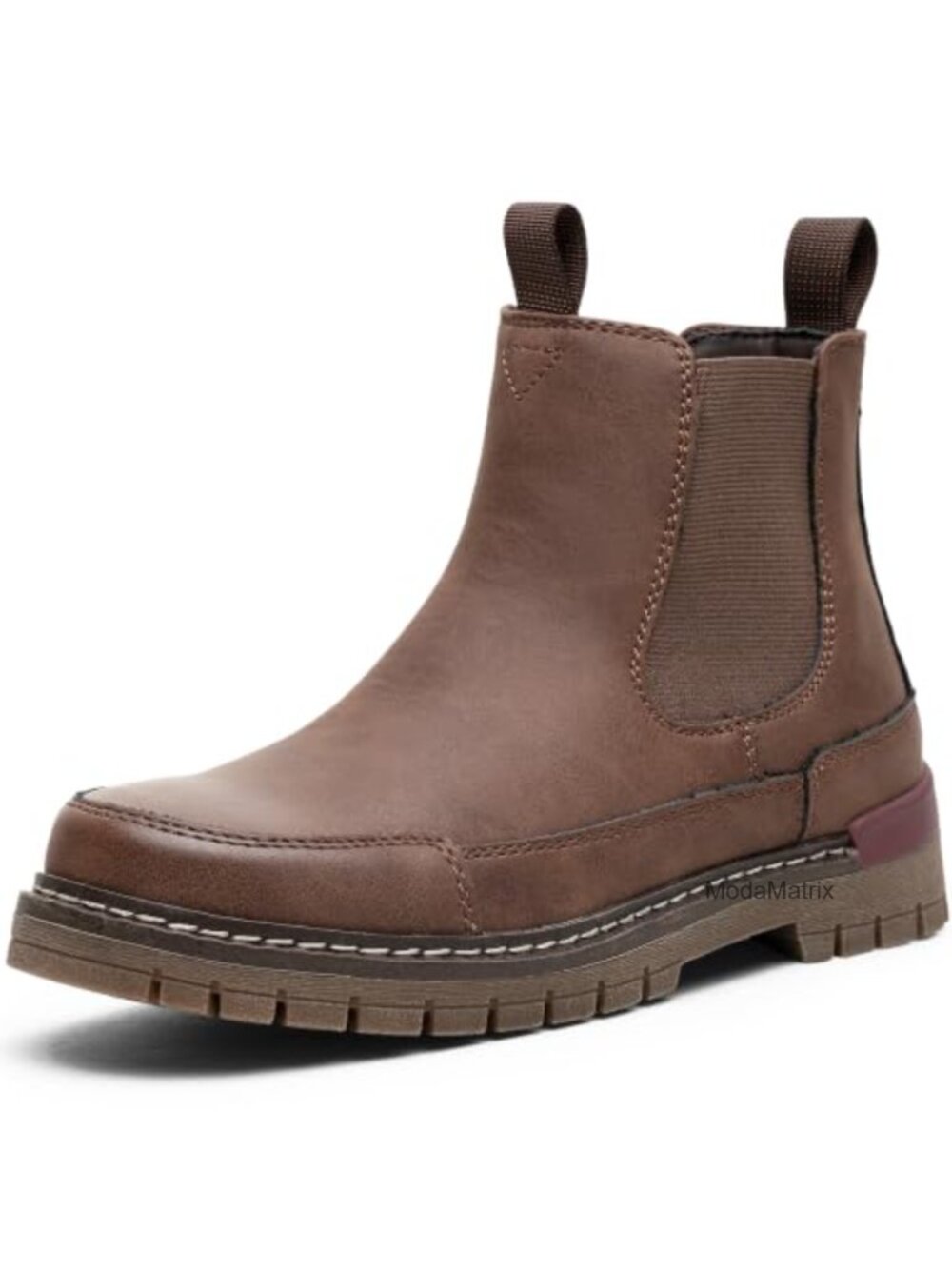 Faux Leather Chelsea Ankle Boots Round Toe Lug Sole Pull On Booties
